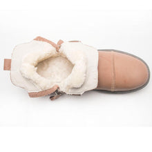 将图片加载到图库查看器，Women Genuine Leather Ankle Boots Warm Fur Waterproof Slip On Super Comfortable Booties Autumn Winter Shoes Keep Warm Anti-Slip Soft Sole Warm Fur Lined Winter Ankle Booties
