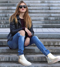 将图片加载到图库查看器，Women Genuine Leather Ankle Boots Warm Fur Waterproof Slip On Super Comfortable Booties Autumn Winter Shoes Keep Warm Anti-Slip Soft Sole Warm Fur Lined Winter Ankle Booties
