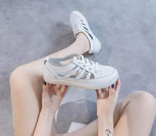 将图片加载到图库查看器，Women Genuine Leather Sneakers Summer White Lacing Flat Woman Casual mfortable Casual Everyday Walking Fashion Outdoor Sneakers
