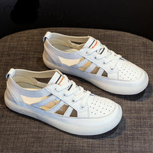 将图片加载到图库查看器，Women Genuine Leather Sneakers Summer White Lacing Flat Woman Casual mfortable Casual Everyday Walking Fashion Outdoor Sneakers
