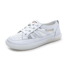 将图片加载到图库查看器，Women Genuine Leather Sneakers Summer White Lacing Flat Woman Casual mfortable Casual Everyday Walking Fashion Outdoor Sneakers
