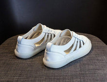 将图片加载到图库查看器，Women Genuine Leather Sneakers Summer White Lacing Flat Woman Casual mfortable Casual Everyday Walking Fashion Outdoor Sneakers
