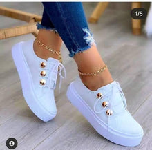 将图片加载到图库查看器，Women Gold Sneakers White Round Head Platform Causal  Sports Cute Pink Fashion Flats Exclusive Women's Cult Fashionable High Platform Calf White Sneaker Lace Up Stylish Casual Walking Sneakers
