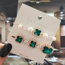 Load image into Gallery viewer, Women Hair Clips Set Jewelry Fashion Green Crystal Hair Accessories Luxury Simulation Pearl Barrette Pin For Girl Gift Ornaments Fashion Hairgrips Accessories For Party
