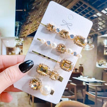 Load image into Gallery viewer, Women Hair Clips Set Jewelry Fashion Green Crystal Hair Accessories Luxury Simulation Pearl Barrette Pin For Girl Gift Ornaments Fashion Hairgrips Accessories For Party

