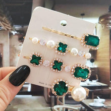 Load image into Gallery viewer, Women Hair Clips Set Jewelry Fashion Green Crystal Hair Accessories Luxury Simulation Pearl Barrette Pin For Girl Gift Ornaments Fashion Hairgrips Accessories For Party
