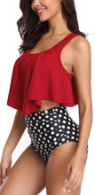将图片加载到图库查看器，Women High Waist Bikini Plus Size Swimwear Summer Swimsuit Beach Bathing Suit Ruffle Bikini  Floral Printed Ruffle High Waist Bikini Set Women's Tummy Control Bathing Suit Swimsuit Flounce Peplum
