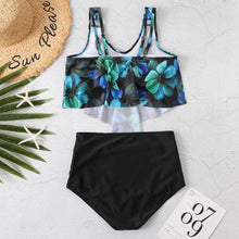 将图片加载到图库查看器，Women High Waist Bikini Plus Size Swimwear Summer Swimsuit Beach Bathing Suit Ruffle Bikini  Floral Printed Ruffle High Waist Bikini Set Women's Tummy Control Bathing Suit Swimsuit Flounce Peplum
