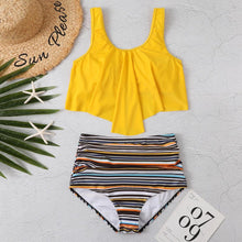 将图片加载到图库查看器，Women High Waist Bikini Plus Size Swimwear Summer Swimsuit Beach Bathing Suit Ruffle Bikini  Floral Printed Ruffle High Waist Bikini Set Women's Tummy Control Bathing Suit Swimsuit Flounce Peplum
