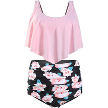 将图片加载到图库查看器，Women High Waist Bikini Plus Size Swimwear Summer Swimsuit Beach Bathing Suit Ruffle Bikini  Floral Printed Ruffle High Waist Bikini Set Women's Tummy Control Bathing Suit Swimsuit Flounce Peplum

