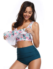 将图片加载到图库查看器，Women High Waist Bikini Plus Size Swimwear Summer Swimsuit Beach Bathing Suit Ruffle Bikini  Floral Printed Ruffle High Waist Bikini Set Women's Tummy Control Bathing Suit Swimsuit Flounce Peplum
