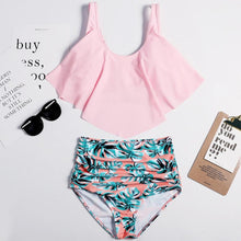 将图片加载到图库查看器，Women High Waist Bikini Plus Size Swimwear Summer Swimsuit Beach Bathing Suit Ruffle Bikini  Floral Printed Ruffle High Waist Bikini Set Women's Tummy Control Bathing Suit Swimsuit Flounce Peplum
