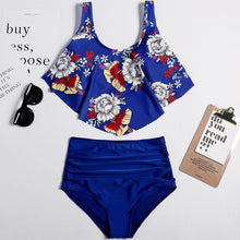 将图片加载到图库查看器，Women High Waist Bikini Plus Size Swimwear Summer Swimsuit Beach Bathing Suit Ruffle Bikini  Floral Printed Ruffle High Waist Bikini Set Women's Tummy Control Bathing Suit Swimsuit Flounce Peplum
