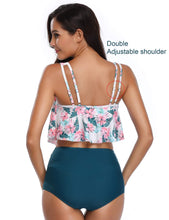 将图片加载到图库查看器，Women High Waist Bikini Plus Size Swimwear Summer Swimsuit Beach Bathing Suit Ruffle Bikini  Floral Printed Ruffle High Waist Bikini Set Women's Tummy Control Bathing Suit Swimsuit Flounce Peplum

