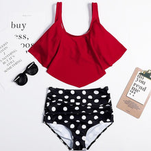 将图片加载到图库查看器，Women High Waist Bikini Plus Size Swimwear Summer Swimsuit Beach Bathing Suit Ruffle Bikini  Floral Printed Ruffle High Waist Bikini Set Women's Tummy Control Bathing Suit Swimsuit Flounce Peplum
