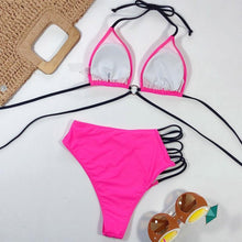 将图片加载到图库查看器，Women High Waist Bikini Swimsuit Swimwear Female Women Metal Ring Cross Bandage Bikini Set Swimsuit Two Piece Cutout Tie Back Bathing Suit Thong Bikini Set Bathing Suit Bather
