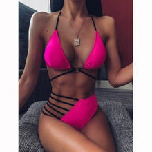 将图片加载到图库查看器，Women High Waist Bikini Swimsuit Swimwear Female Women Metal Ring Cross Bandage Bikini Set Swimsuit Two Piece Cutout Tie Back Bathing Suit Thong Bikini Set Bathing Suit Bather
