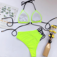 将图片加载到图库查看器，Women High Waist Bikini Swimsuit Swimwear Female Women Metal Ring Cross Bandage Bikini Set Swimsuit Two Piece Cutout Tie Back Bathing Suit Thong Bikini Set Bathing Suit Bather
