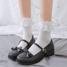 将图片加载到图库查看器，Women Lace Mesh Black White Cotton Socks Japanese Maiden Lovely Short Socks Frilly Ruffle Princess Socks For Women
