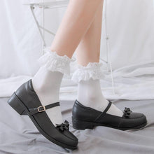 将图片加载到图库查看器，Women Lace Mesh Black White Cotton Socks Japanese Maiden Lovely Short Socks Frilly Ruffle Princess Socks For Women
