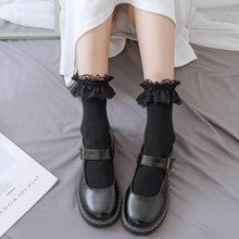 将图片加载到图库查看器，Women Lace Mesh Black White Cotton Socks Japanese Maiden Lovely Short Socks Frilly Ruffle Princess Socks For Women
