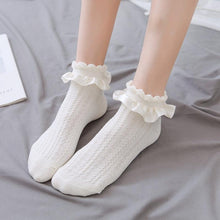 将图片加载到图库查看器，Women Lace Mesh Black White Cotton Socks Japanese Maiden Lovely Short Socks Frilly Ruffle Princess Socks For Women
