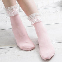 将图片加载到图库查看器，Women Lace Mesh Black White Cotton Socks Japanese Maiden Lovely Short Socks Frilly Ruffle Princess Socks For Women
