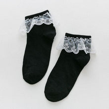 将图片加载到图库查看器，Women Lace Mesh Black White Cotton Socks Japanese Maiden Lovely Short Socks Frilly Ruffle Princess Socks For Women
