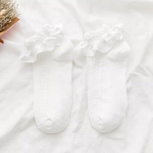将图片加载到图库查看器，Women Lace Mesh Black White Cotton Socks Japanese Maiden Lovely Short Socks Frilly Ruffle Princess Socks For Women
