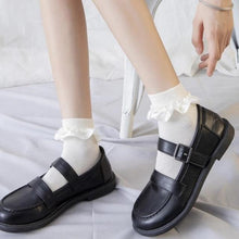 将图片加载到图库查看器，Women Lace Mesh Black White Cotton Socks Japanese Maiden Lovely Short Socks Frilly Ruffle Princess Socks For Women
