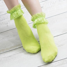 将图片加载到图库查看器，Women Lace Mesh Black White Cotton Socks Japanese Maiden Lovely Short Socks Frilly Ruffle Princess Socks For Women
