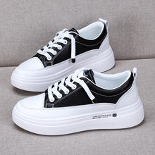 将图片加载到图库查看器，Women Leather Sneakers Fashion Breathble Vulcanized Shoes Women Casual Shoes White Modern Women Sneakers Flats Girl Breathble Shoes Lace Up Modern White Walking Sneakers
