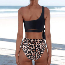Load image into Gallery viewer, Women Leopard Print Swimsuit Women's Bikini One Shoulder Top High Waist Bottom Two Piece Swimsuits Women Push Up Bikini Set One Shoulder Beachwear Summer Leopard Bathing Suit High Waist Swimwear For Women
