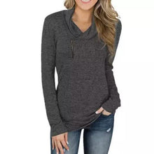 将图片加载到图库查看器，Women Long Sleeve V-Neck Size Zipper Collar Pullover Tunic Tops
