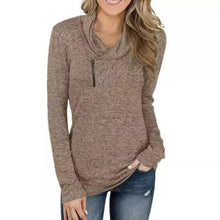 将图片加载到图库查看器，Women Long Sleeve V-Neck Size Zipper Collar Pullover Tunic Tops

