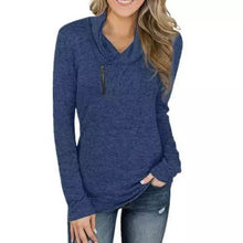 将图片加载到图库查看器，Women Long Sleeve V-Neck Size Zipper Collar Pullover Tunic Tops
