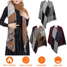 Load image into Gallery viewer, Women Long Soft Knitted Shawl Extra Thick Plaid Blanket Wrap Cape
