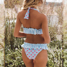 将图片加载到图库查看器，Women Low Waist Bikini Ruffle Swimwear Women Print Swimsuit Women's Bikini Swimsuits Ruffle Floral Two Piece Bathing Suits Printed Halter Neck Swimwear Beachwear Push Up Bikinis Two-piece Bathing Suits Beach Wear
