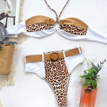 Load image into Gallery viewer, Women Luxury Leopard High Waist Bikini  Swimsuit Women's Push Up Bra Tie Side Cutout Bikini Set High Cut Padded Solid Bating Suit Swimwear Female Bikini Set Bathing Suit
