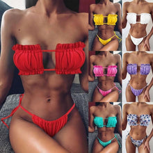 Load image into Gallery viewer, Women Luxury Leopard High Waist Bikini  Swimsuit Women's Push Up Bra Tie Side Cutout Bikini Set High Cut Padded Solid Bating Suit Swimwear Female Bikini Set Bathing Suit
