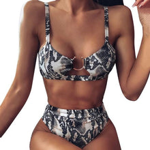 Load image into Gallery viewer, Women Luxury Leopard High Waist Bikini  Swimsuit Women's Push Up Bra Tie Side Cutout Bikini Set High Cut Padded Solid Bating Suit Swimwear Female Bikini Set Bathing Suit
