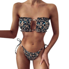 Load image into Gallery viewer, Women Luxury Leopard High Waist Bikini  Swimsuit Women's Push Up Bra Tie Side Cutout Bikini Set High Cut Padded Solid Bating Suit Swimwear Female Bikini Set Bathing Suit
