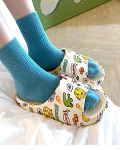 将图片加载到图库查看器，Women Men Summer Slippers Beach Slides Sandals Cartoon Flip Flops Thick Soled Boys Girls Couples Bathroom Shoes Non-Slip Quick Drying Soft Massage Slides Comfortable Lightweight Open Toe Pool Spa Sandals
