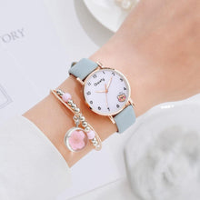 Load image into Gallery viewer, Women New Color Bear Fashion Student Quartz Watch Bracelet Combination Set Kids Girl Wrist Watch Bracelet Leather Rhinestone Luxury Design Simple Dress Women's Watches

