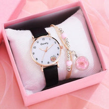 Load image into Gallery viewer, Women New Color Bear Fashion Student Quartz Watch Bracelet Combination Set Kids Girl Wrist Watch Bracelet Leather Rhinestone Luxury Design Simple Dress Women's Watches
