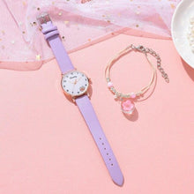 Load image into Gallery viewer, Women New Color Bear Fashion Student Quartz Watch Bracelet Combination Set Kids Girl Wrist Watch Bracelet Leather Rhinestone Luxury Design Simple Dress Women's Watches
