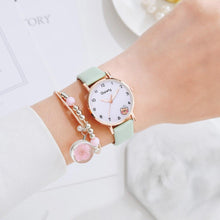 Load image into Gallery viewer, Women New Color Bear Fashion Student Quartz Watch Bracelet Combination Set Kids Girl Wrist Watch Bracelet Leather Rhinestone Luxury Design Simple Dress Women's Watches
