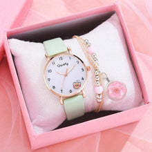 Load image into Gallery viewer, Women New Color Bear Fashion Student Quartz Watch Bracelet Combination Set Kids Girl Wrist Watch Bracelet Leather Rhinestone Luxury Design Simple Dress Women's Watches

