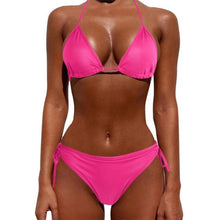 Load image into Gallery viewer, Women One Size Bright Color Swimwear Women's Bikini Pure Color Micro Bikini Charming Bra Bottom Swimsuits New Summer Style Lady Bandage Bikini Set Push-up Bra Bathing Suit Swimsuit
