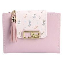 Load image into Gallery viewer, Women Pink PU Leather Short Wallet Trendy New Fashion  Vintage Mini Purses Cute Feather Design Wallets
